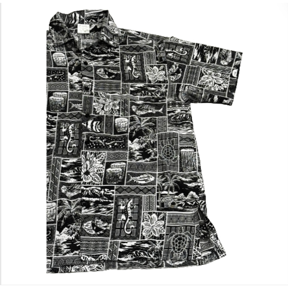 Rima Tropical Hawaiian Black and White Button Down Casual Shirt - Picture 3 of 5